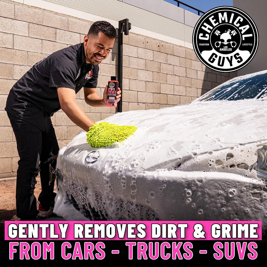 Chemical Guys CWS_402M Car Wash Starter Bundle – Mr. Pink Foaming Car Wash Soap, 128 oz fl oz (1 Gallon) with Green Chenille Wash Mitt (2 Items) Works on Cars, Trucks, SUVs, Jeeps, RVs &amp; More