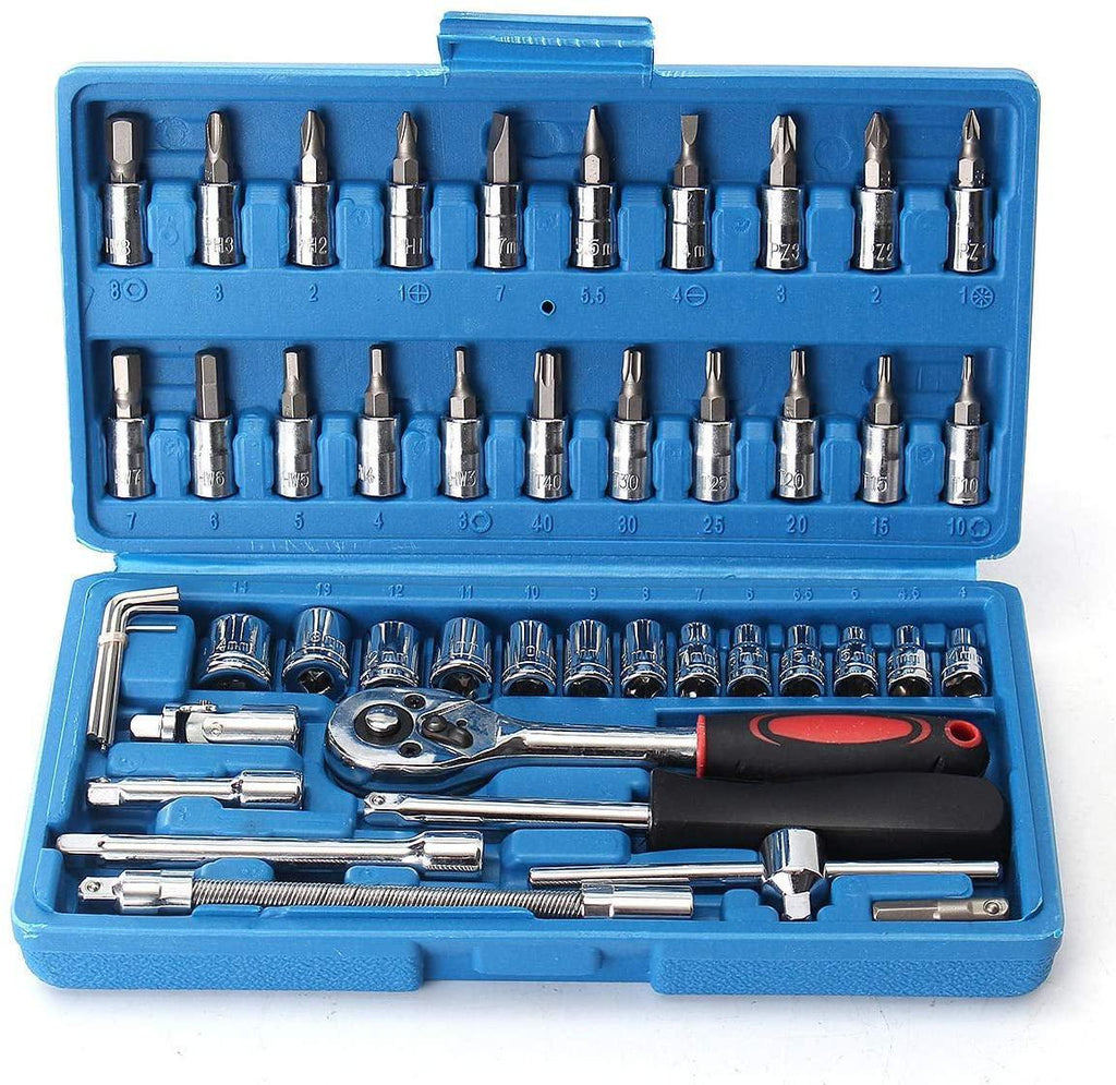 Tool Hand Tools 46Pcs Drive Heavy Duty Telescopic Shaft Ratchet Handle Socket Wrench Spanner Set Bike