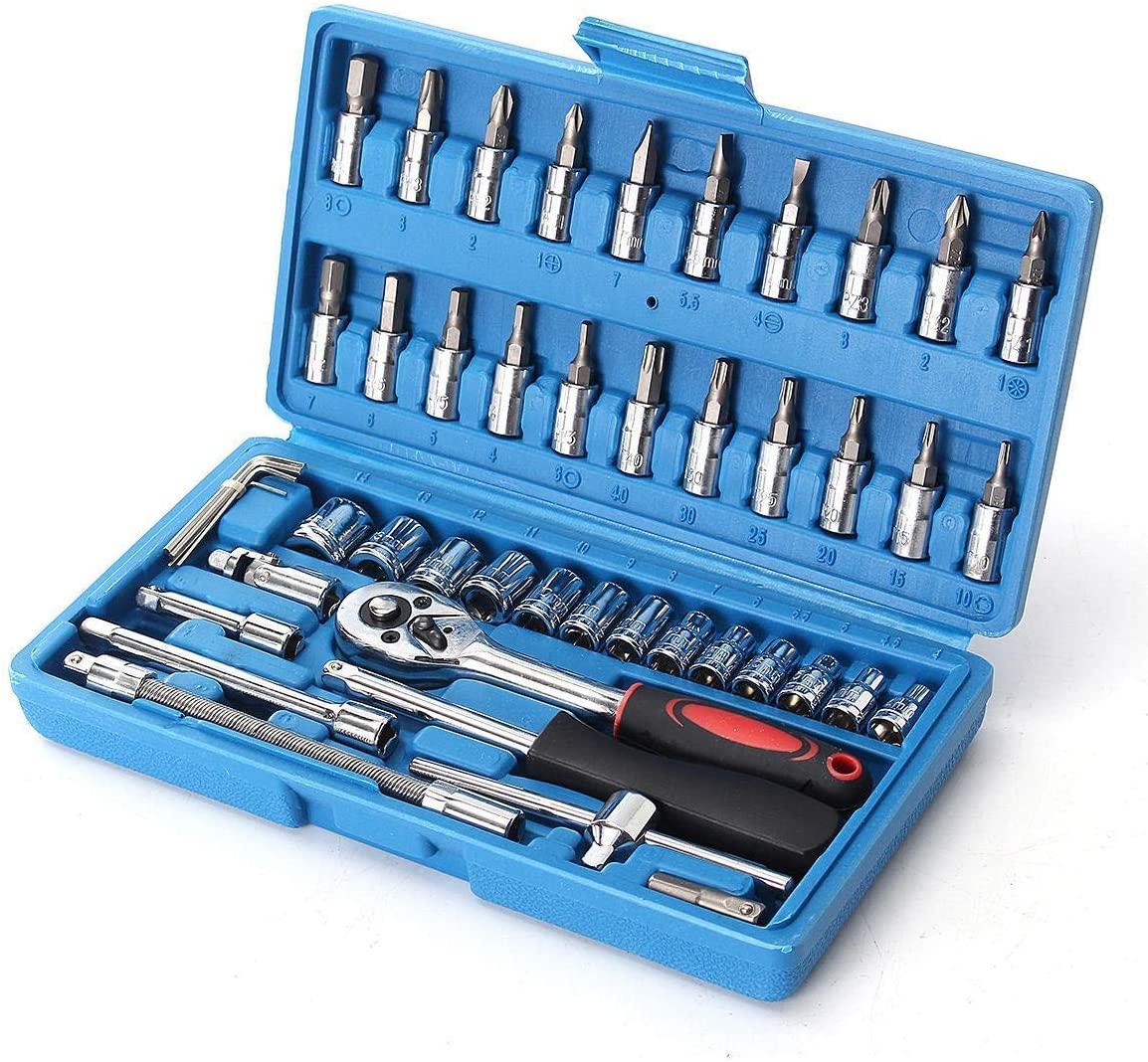 Tool Hand Tools 46Pcs Drive Heavy Duty Telescopic Shaft Ratchet Handle Socket Wrench Spanner Set Bike