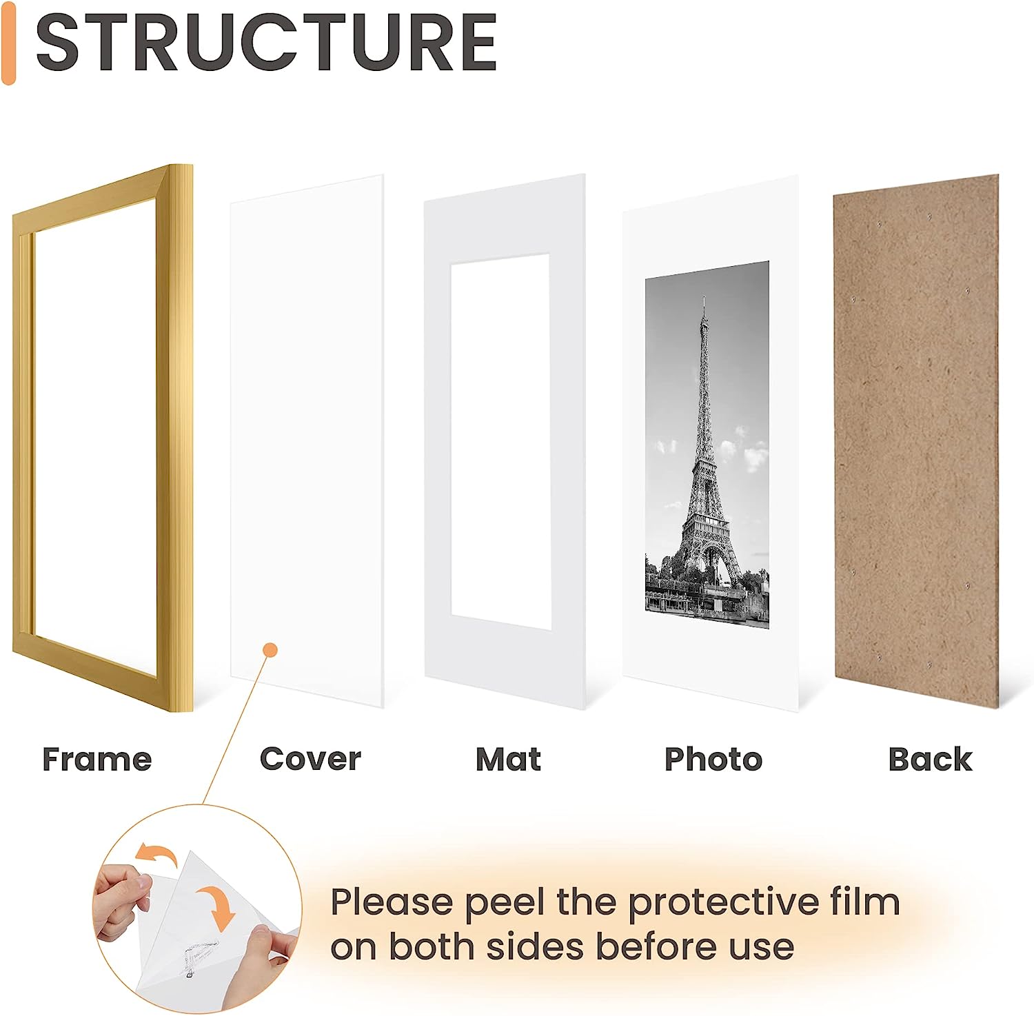 upsimples A3 Picture Frame Set of 5, Display Pictures 8.3x11.7 with Mat or 11.7x16.5 Without Mat, Wall Gallery Poster Frames, Gold