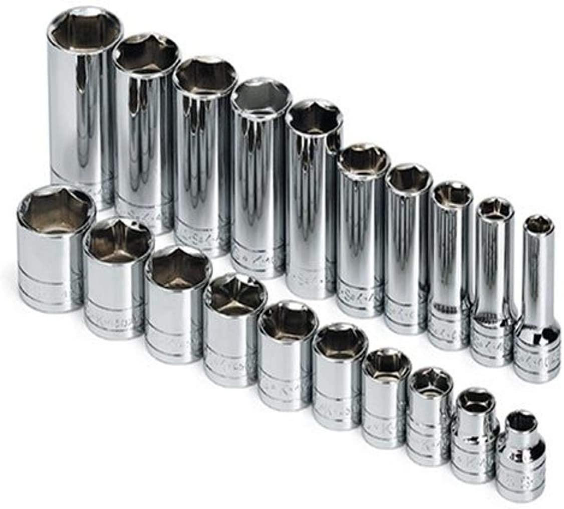 SK Professional Tools 89040 20-Piece 3/8 in. Drive 6-Point STD/Deep/Extra Deep Socket Set - Chrome Socket Set with Super Chrome Finish | Set of 20 Sockets Made in USA