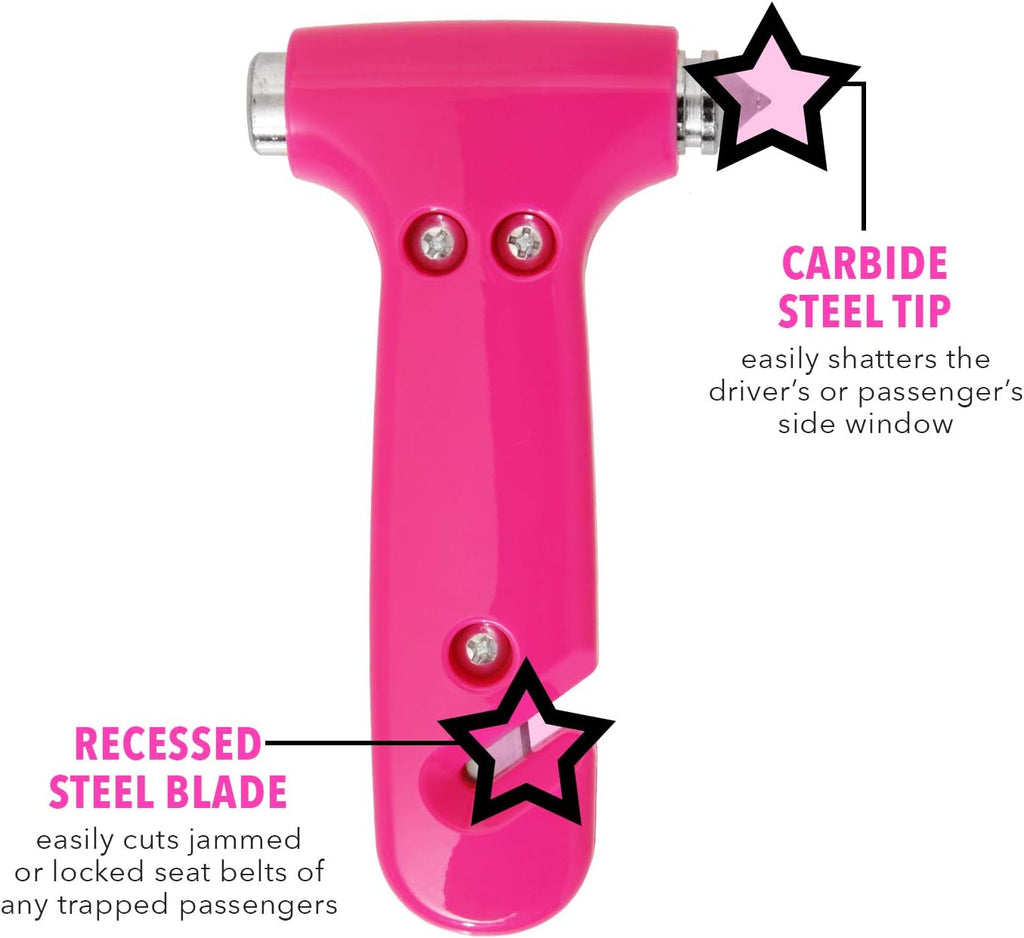 Super-Cute Safety Hammer - Emergency Automotive Escape Hammer Tool, Seat Belt Cutter &amp; Car Window Break Tool - Pink, 1 Count
