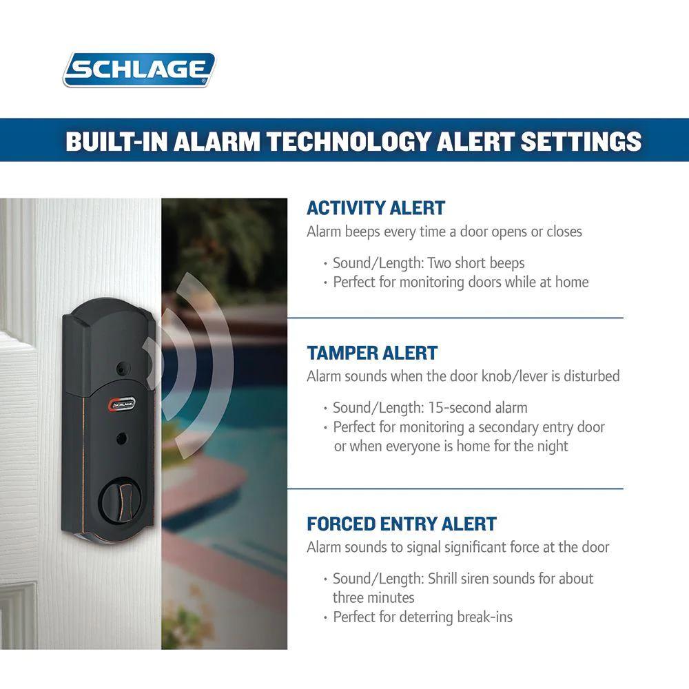Bronze Connect Smart Deadbolt with Camelot Trim and Camelot Aged Entry Door Handle Set with Georgian Door Knob