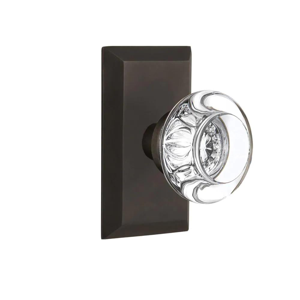 Studio Plate Double Dummy Round Clear Crystal Glass Door Knob in Oil-Rubbed Bronze