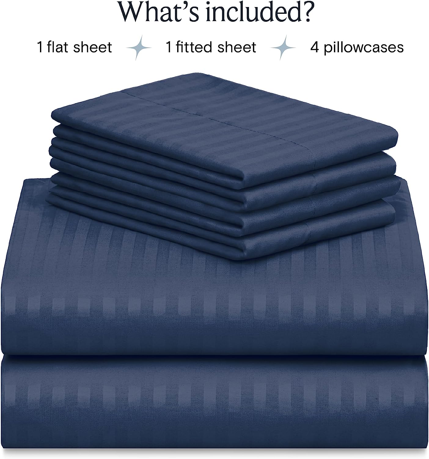 LuxClub Striped Sheets Set, 6 PC Striped Bed Sheets Full Size, Deep Pockets 18" Eco Friendly Wrinkle Free Cooling Sheets Machine Washable Hotel Bedding Silky Soft (Full, Striped Navy)