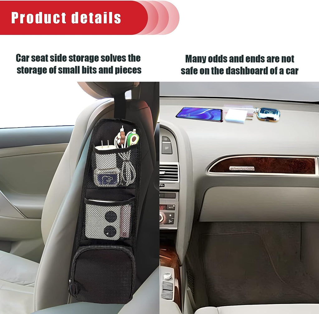 QUICTO 2PCS Car Seat Storage Hanging Bag, Multi-Pocket Seat Side Organizer, Car Multifunctional Mesh Net Pocket, Can Hold Mobile Phone, Wallet, Glasses, Suitable for Cars, SUVs, Trucks