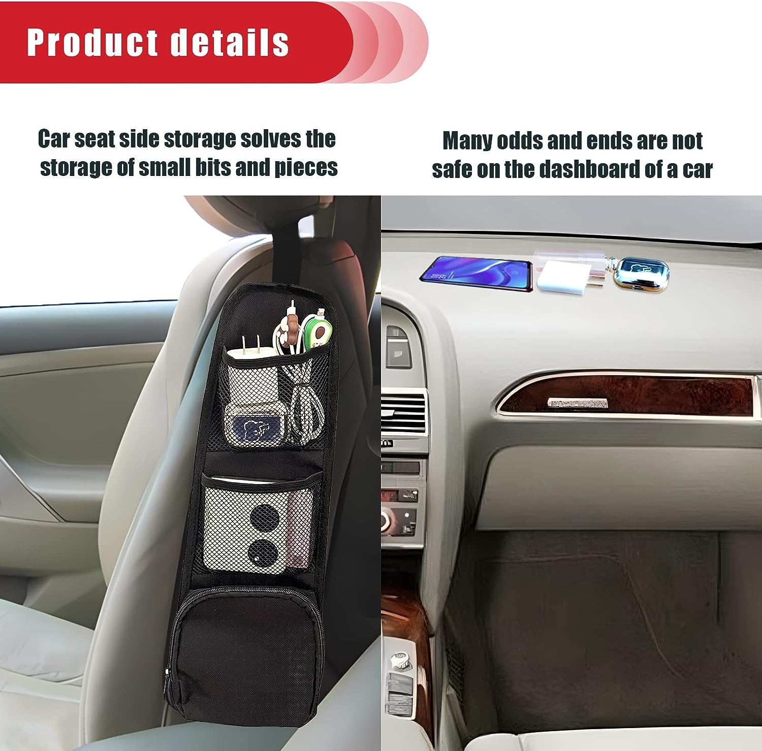 QUICTO 2PCS Car Seat Storage Hanging Bag, Multi-Pocket Seat Side Organizer, Car Multifunctional Mesh Net Pocket, Can Hold Mobile Phone, Wallet, Glasses, Suitable for Cars, SUVs, Trucks