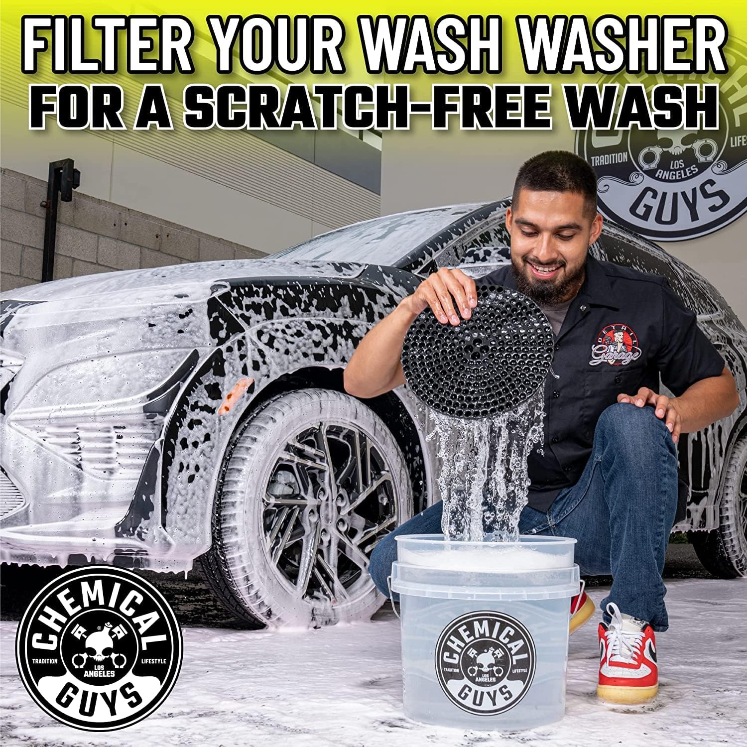 Chemical Guys CWS_402_64BK Car Wash Detailing Bucket, Mitt &amp; Accessories Bundle (6 Items) Featuring Mr. Pink Foaming Car Wash Soap, 64 fl oz (Half Gallon) - Works on Cars, Trucks, SUVs, RVs &amp; More