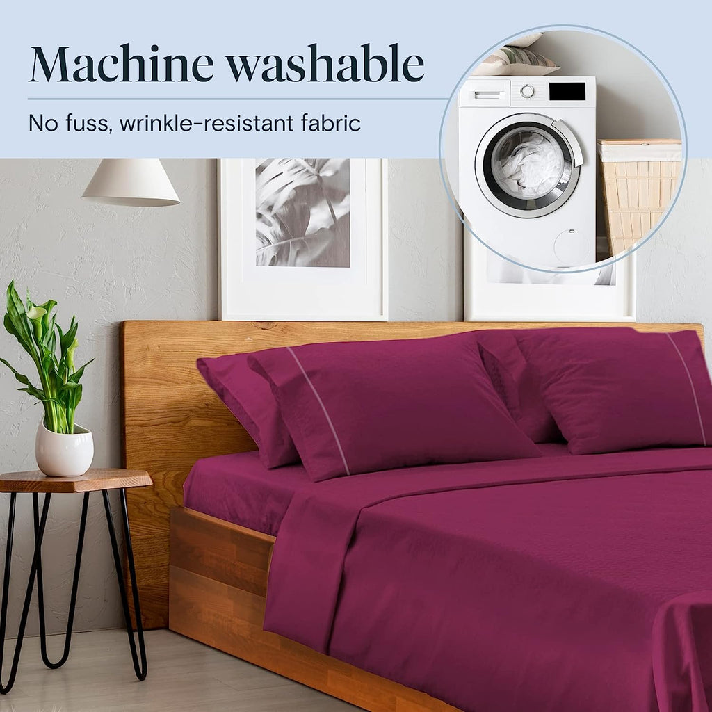 LuxClub 7 PC Split King Sheet Set Bamboo Sheets Deep Pockets 18" Eco Friendly Wrinkle Free Cooling Sheets Machine Washable Hotel Bedding Silky Soft - Eggplant Split King