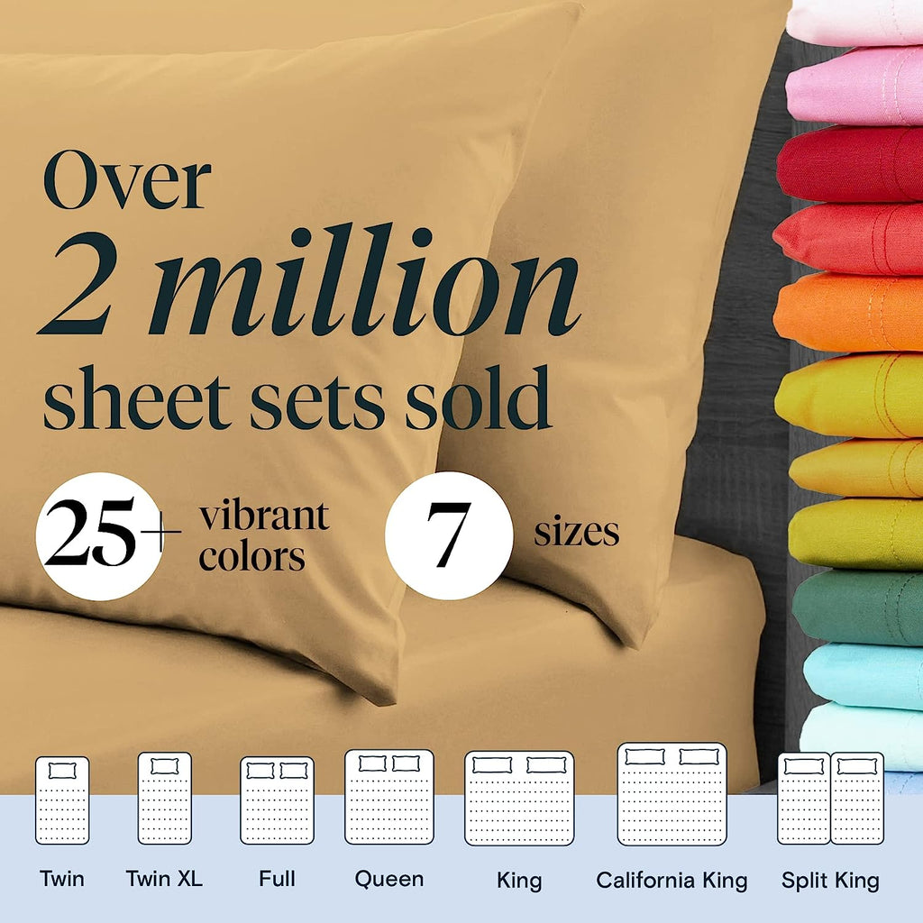 LuxClub 7 PC Split King Sheet Set Bamboo Sheets Deep Pockets 18" Eco Friendly Wrinkle Free Cooling Sheets Machine Washable Hotel Bedding Silky Soft - Gold Split King