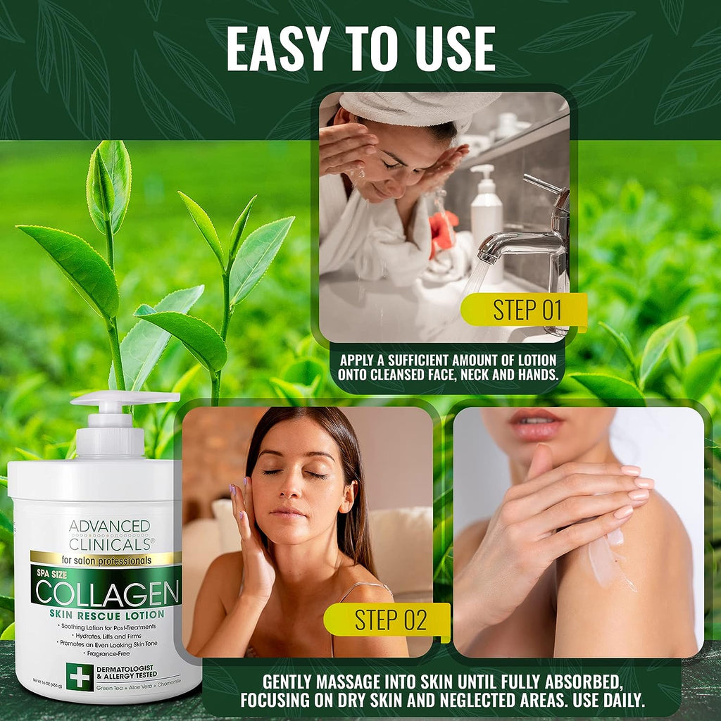 Advanced Clinicals Collagen Cream + Hyaluronic Acid Lotion Moisturizer Face &amp; Body Skin Care Set. Collagen Lotion Restores Sagging Skin &amp; Hyaluronic Acid Anti Aging Cream Hydrates Dry Skin, 2-Pack