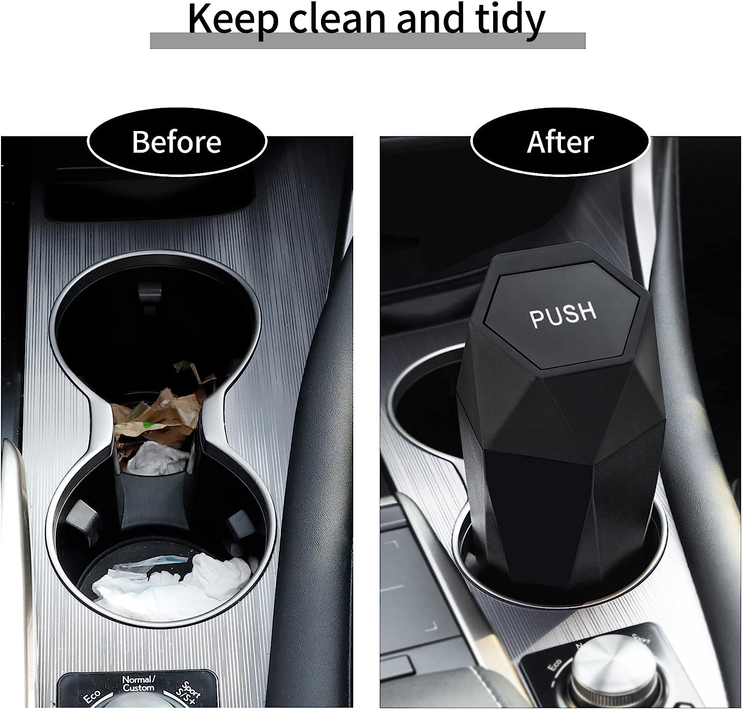 JUSTTOP Car Trash Can with Lid, Diamond  Small Automatic Portable Trash Can, Easy to Clean, Used in Car Home Office (Black)