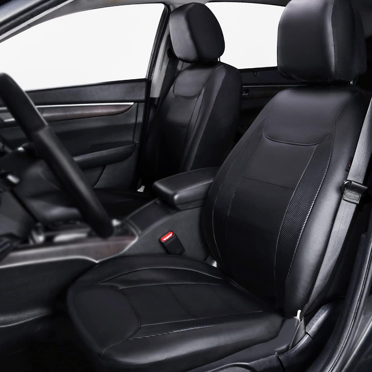 Flying Banner car seat Covers Protects Water Proof Faux Leather Carbon Fiber Front and Rear Bench (Black, Full Set - 8PCS)