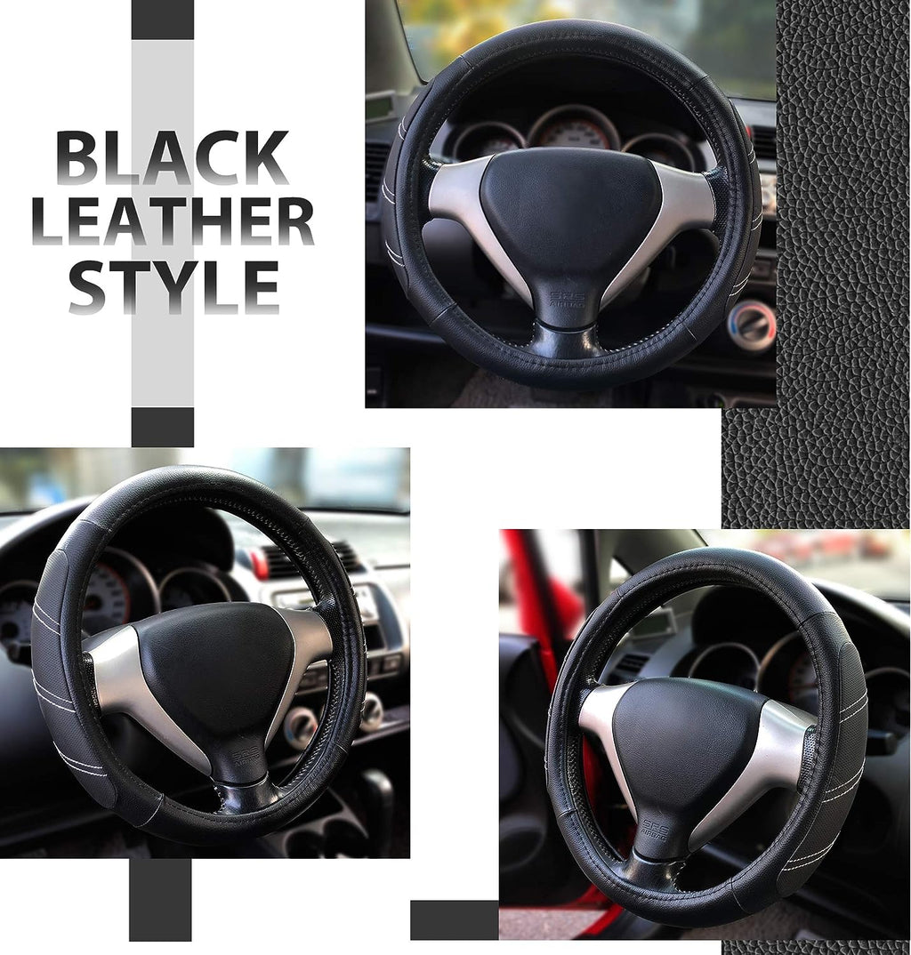 Elantrip Leather Steering Wheel Cover 15 1/2 to 16 inch Universal Large Soft Grip Breathable for Car Truck SUV Jeep Anti Slip Black
